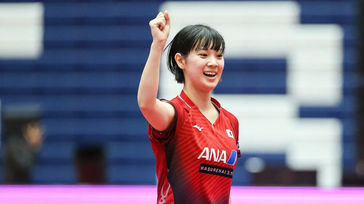 長崎美柚選手の試合前練習の様子